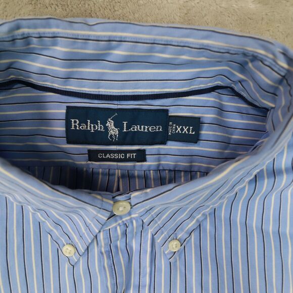Ralph Lauren Vintage Men's Blue Striped Classic Fit Button Up Shirt size XXL - Picture 2 of 8